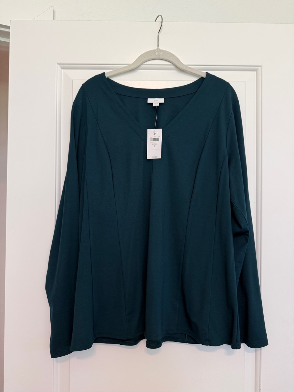 J. Jill NWT Teal Blue V-Neck Long Sleeve Top perfect for Fall Large